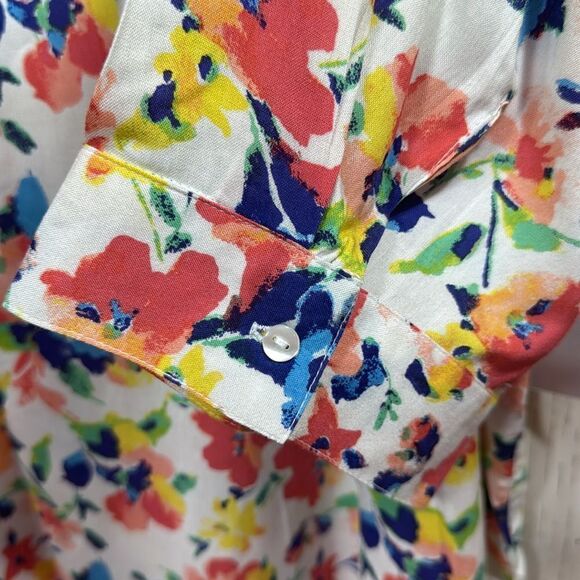 Woman Within Womens Plus Quarter Sleeve Tab Front Floral Flowy Tunic Blouse - Picture 9 of 16